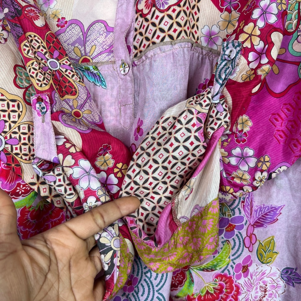 Johnny Was Silk Patchwork Floral Yama Jasmine Tiered Dress Women Large MSRP $248 - Picture 11 of 16